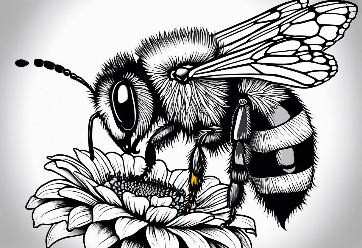 Scene featuring a bumble bee, a lemur, and a sunflower tattoo idea