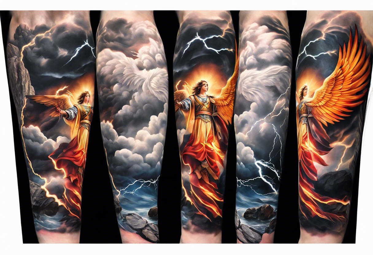 Latest Black Ink Archangel Michael Tattoo On Forearm