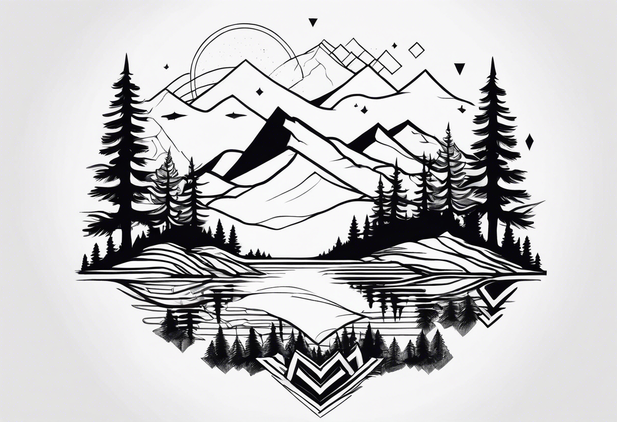 Geometric mountains trees roots tattoo idea