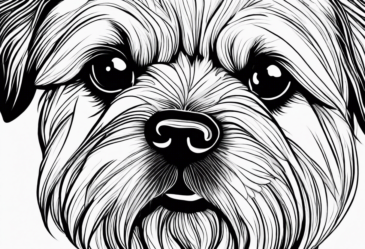 The most minimalist drawing of a pekingese with shih tzu dog's face. He has  big eyes and a crooked smile. tattoo idea | TattoosAI