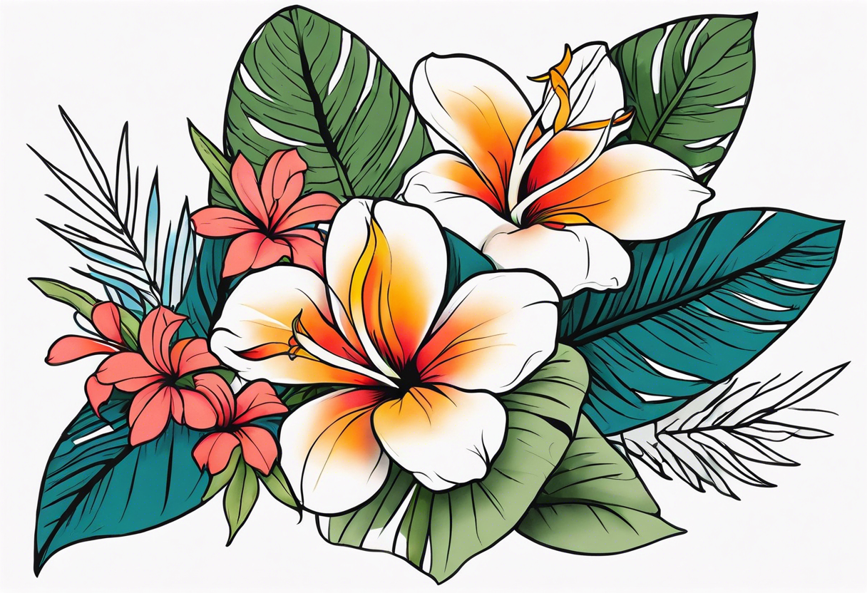 tropical flower sleeve tattoo idea