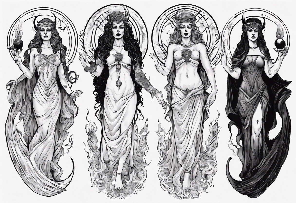 The High Priestesses. Hecate, Artemis and Selene morphing into one body. tattoo idea