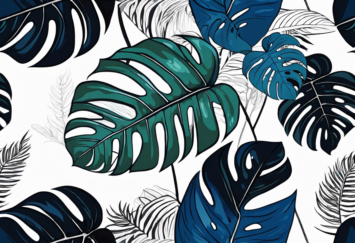 Monstera Ableger blau, orientalische fliesen tattoo auf rücken tattoo idea