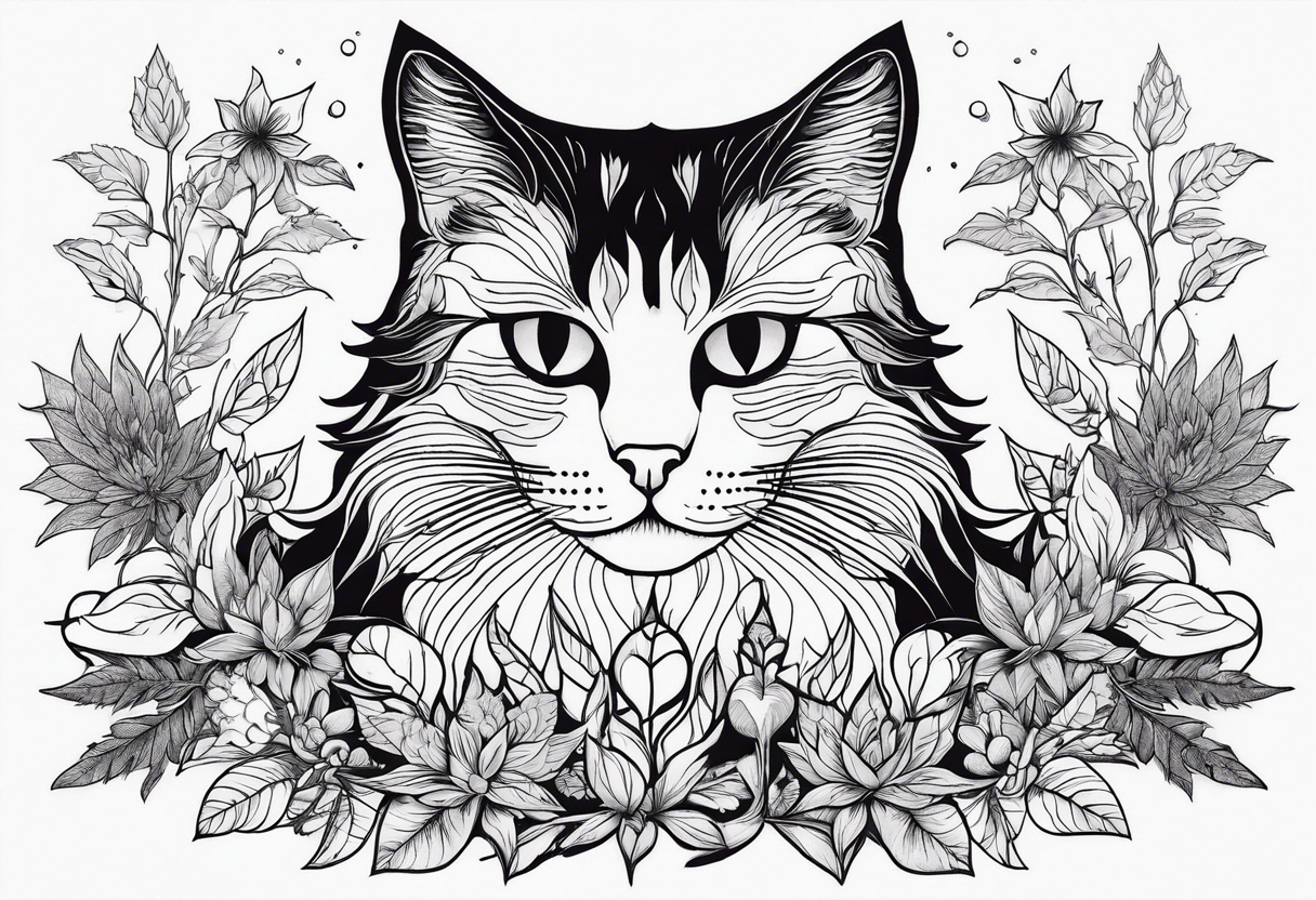 Cats and weed but in fine line and very detailed work tattoo idea