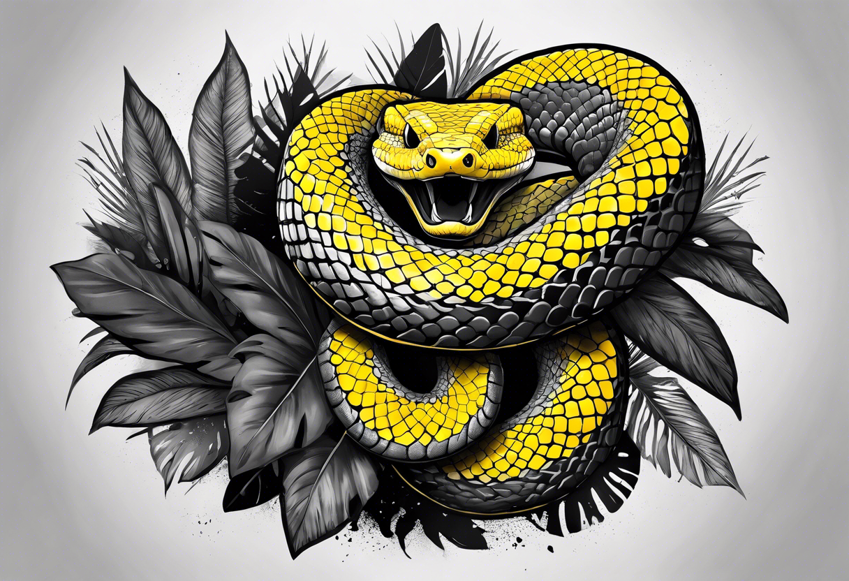 A green pit viper with mouth open showing fangs tattoo idea | TattoosAI