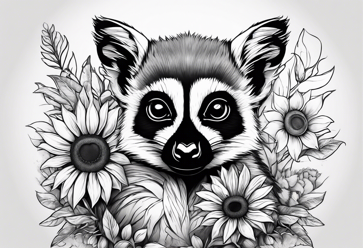 A lemur and a sunflower tattoo idea