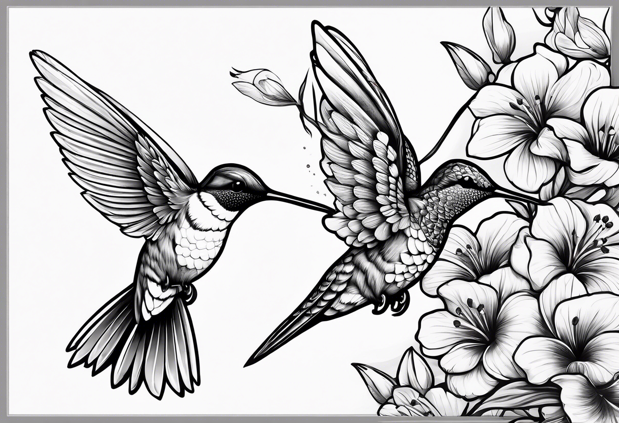 Humming bird and flower for placement on side boob tattoo idea