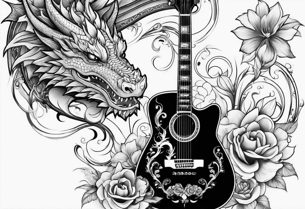 Guitar, flowers, dragon tattoo idea