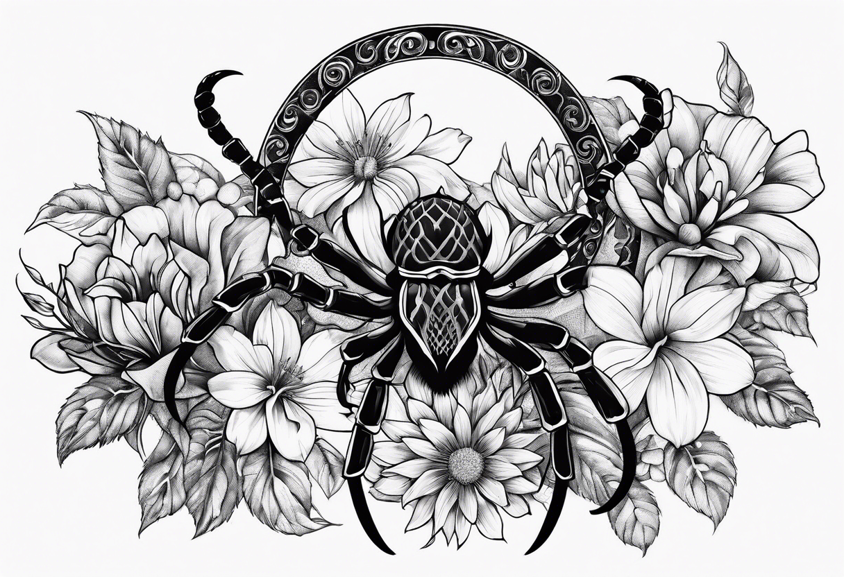Horseshoe flowers and tarantulas tattoo idea