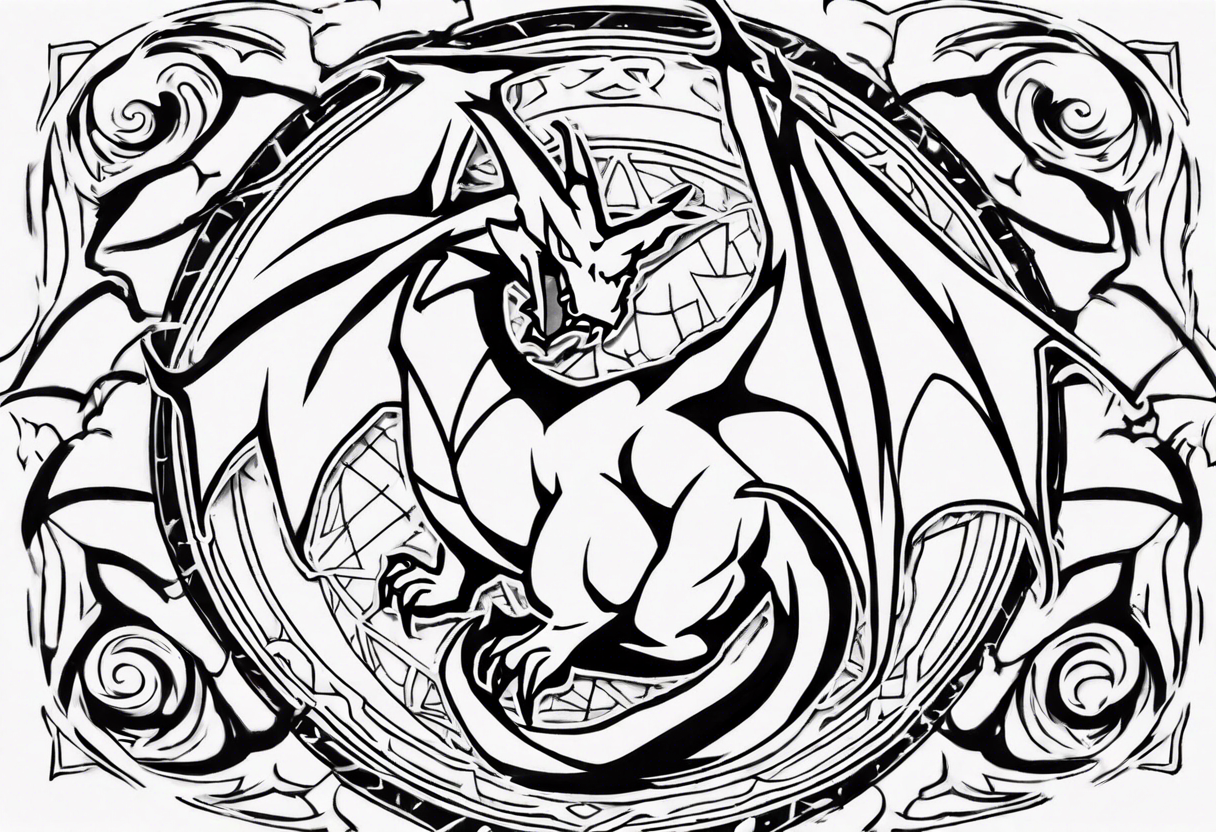 Charizard. Cross. Ahur. Sun. Moon tattoo idea