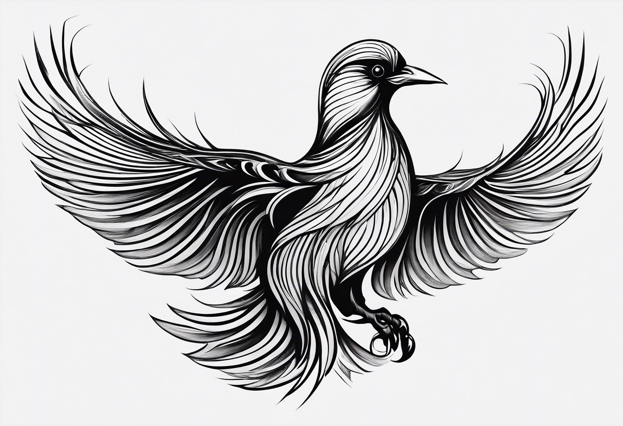 five long lines becoming shorter when the last line breaks in to a simple bird shape tattoo idea