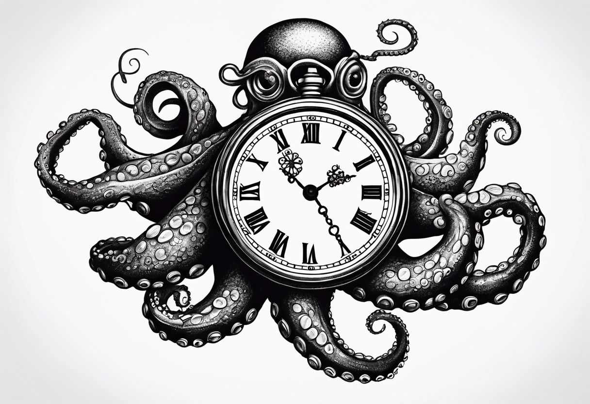 Octopus attacking an old pocket watch with his tentacles tattoo idea