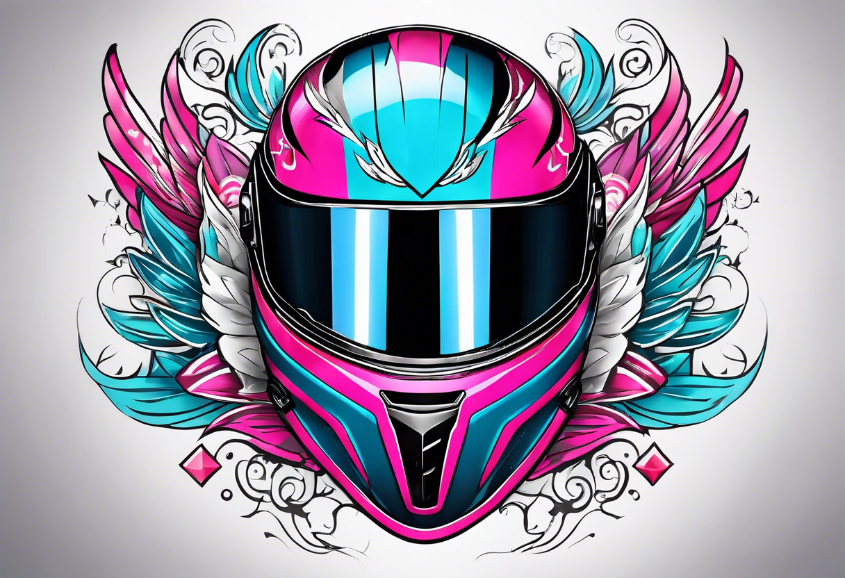 Formula 1 one helment inspired in Miami with black pink and light blue colors tattoo idea