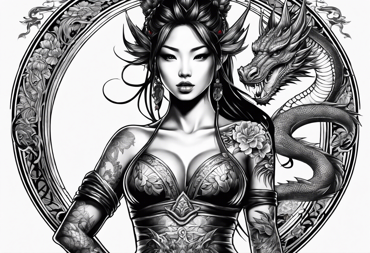 fit in one sheet full body warrior nymph with dragon tattoo idea