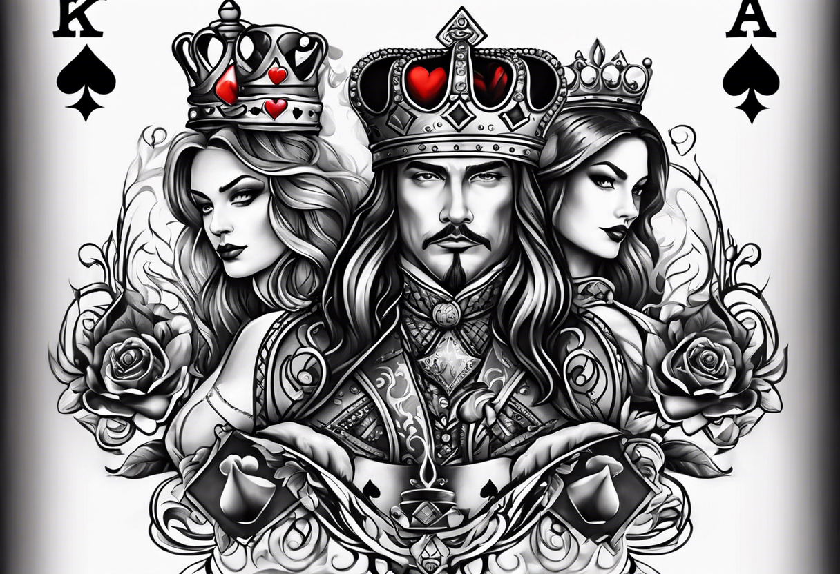 3 pieces of king of spades and 1 queen of hearts tattoo idea
