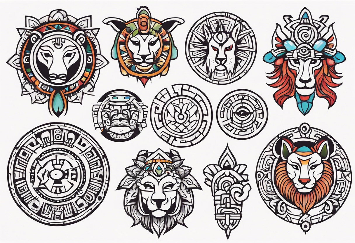 Mayan Zodiac symbols with POP on knee cap tattoo idea