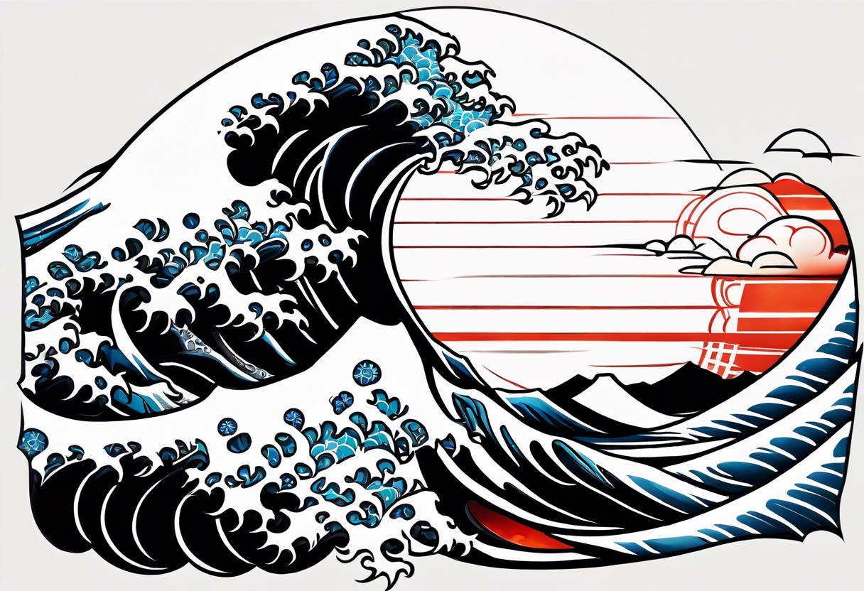 full sleeve. japanese wave mixed in celtic patterns equally. kamikaze plane tattoo idea