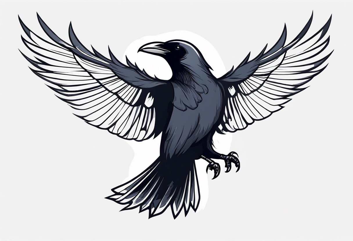 raven in flight with wings spread tattoo idea