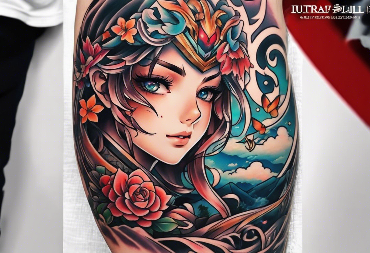 Anime Tattoo on arm with random animes Characters tattoo idea