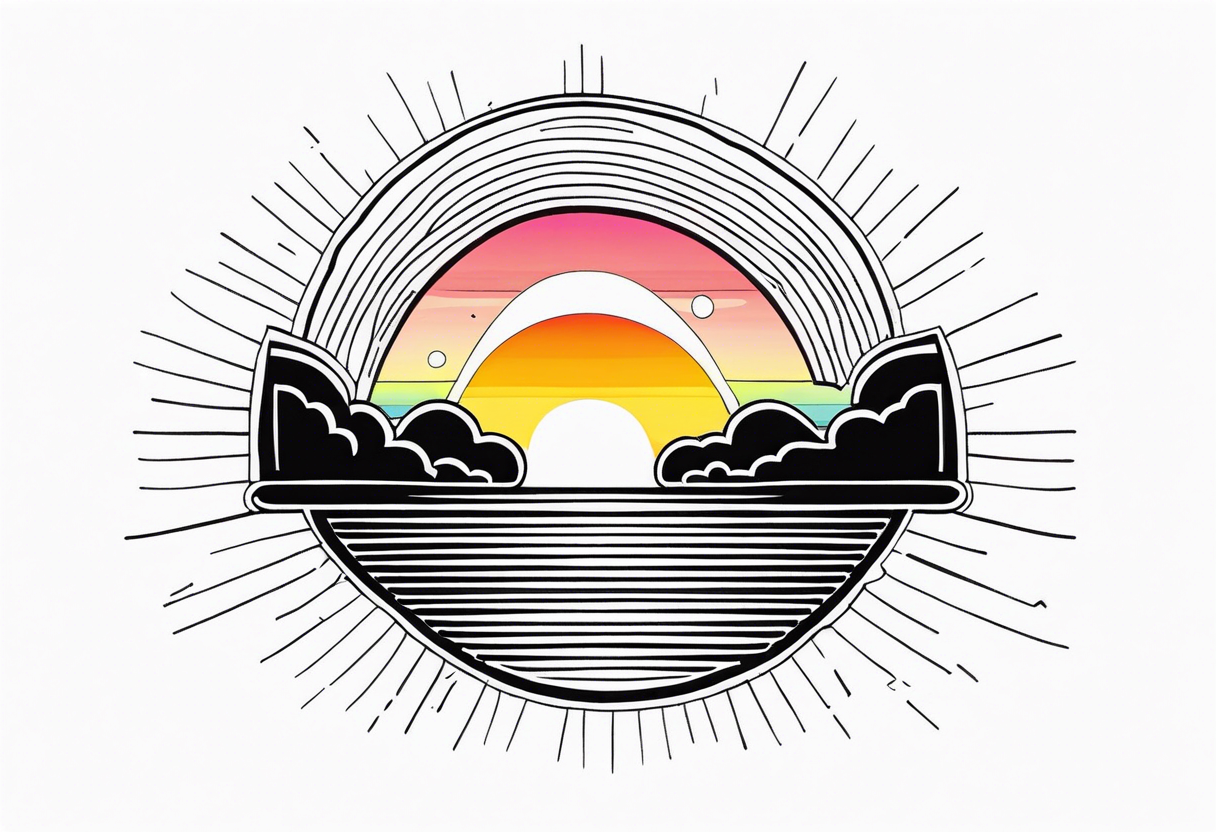 black minimalistic sunrise with rainbow tattoo idea