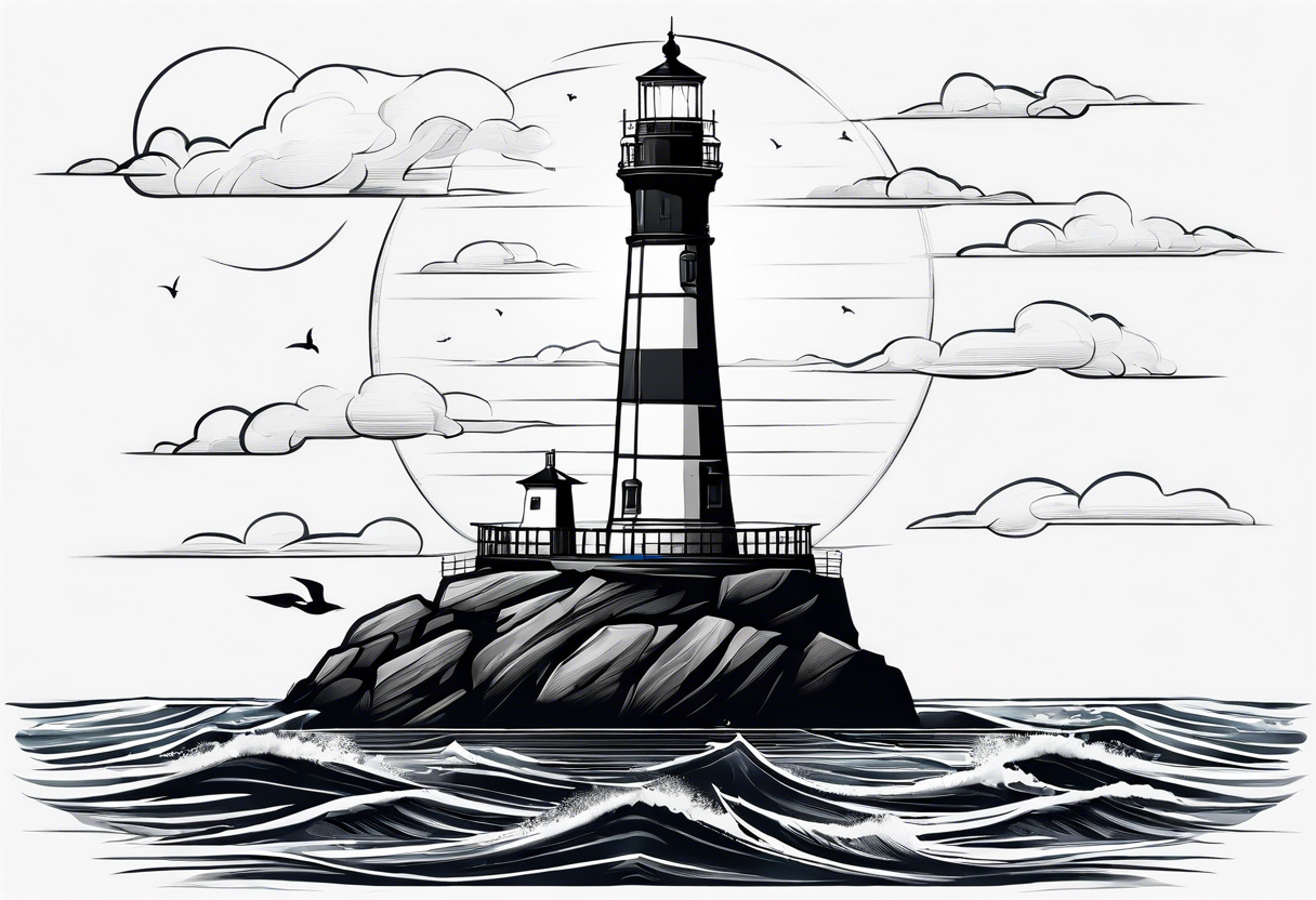 maritime lighthouse in a front view sailboat serving as a mast for a sail. tattoo idea