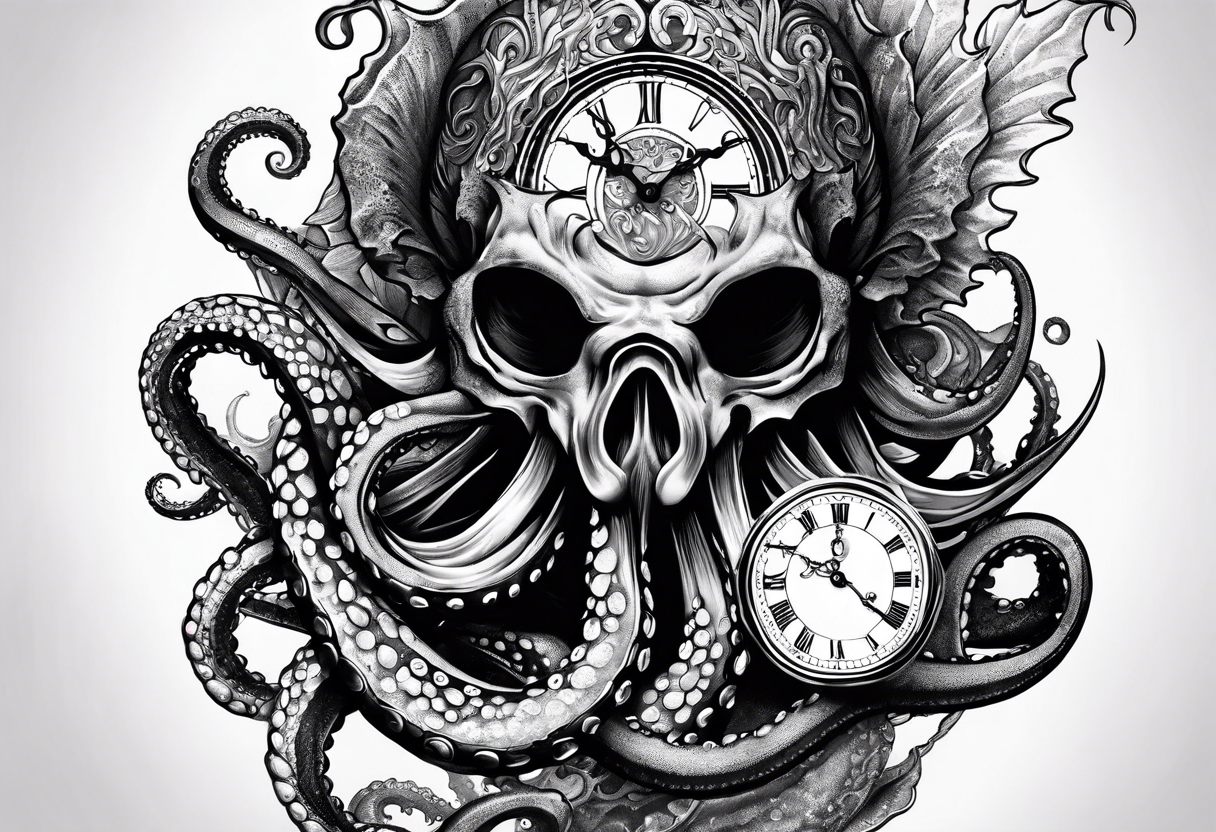 to be drawn in the arm, pocket watch wrapped under an aggressive octopus in side view tattoo idea