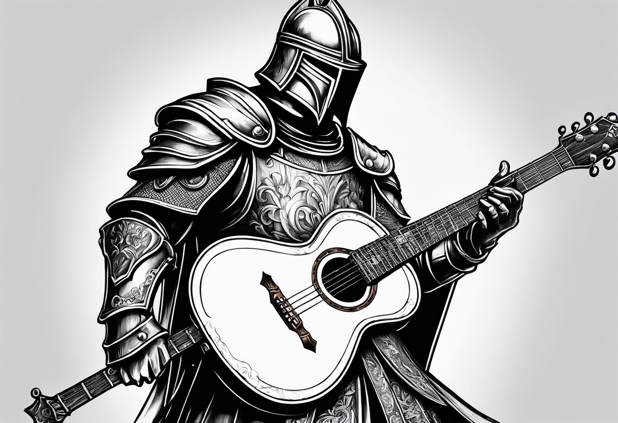 Armor of god knight with guitar necklace tattoo idea