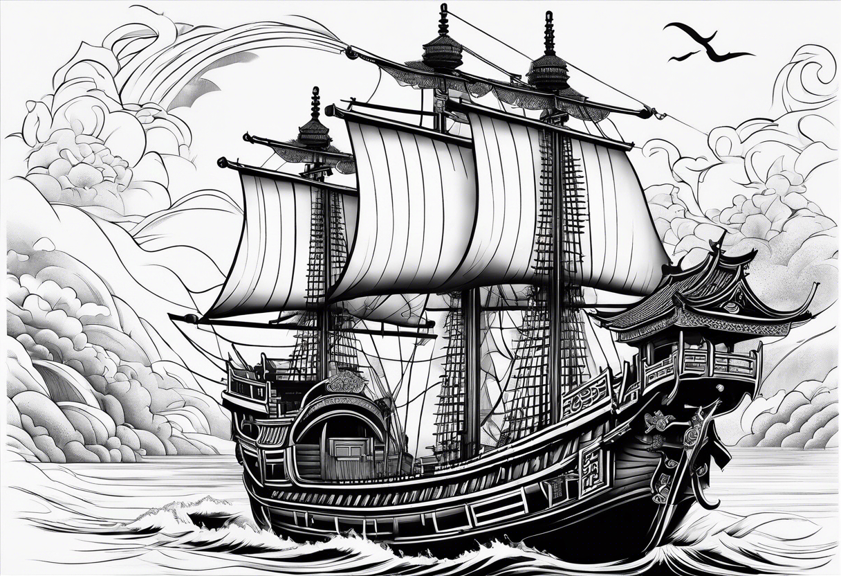 Chinese junk with lightning tattoo idea