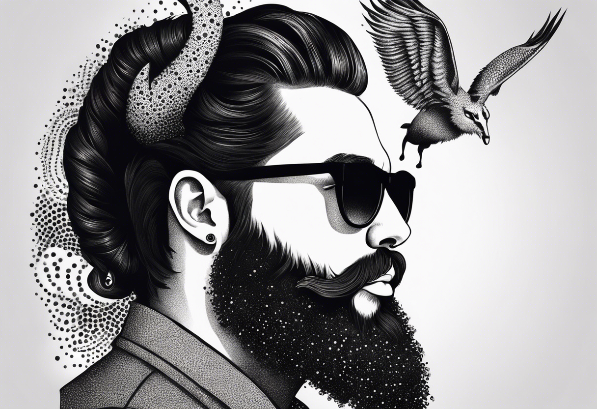 capricorn with beard and sunglasses tattoo idea