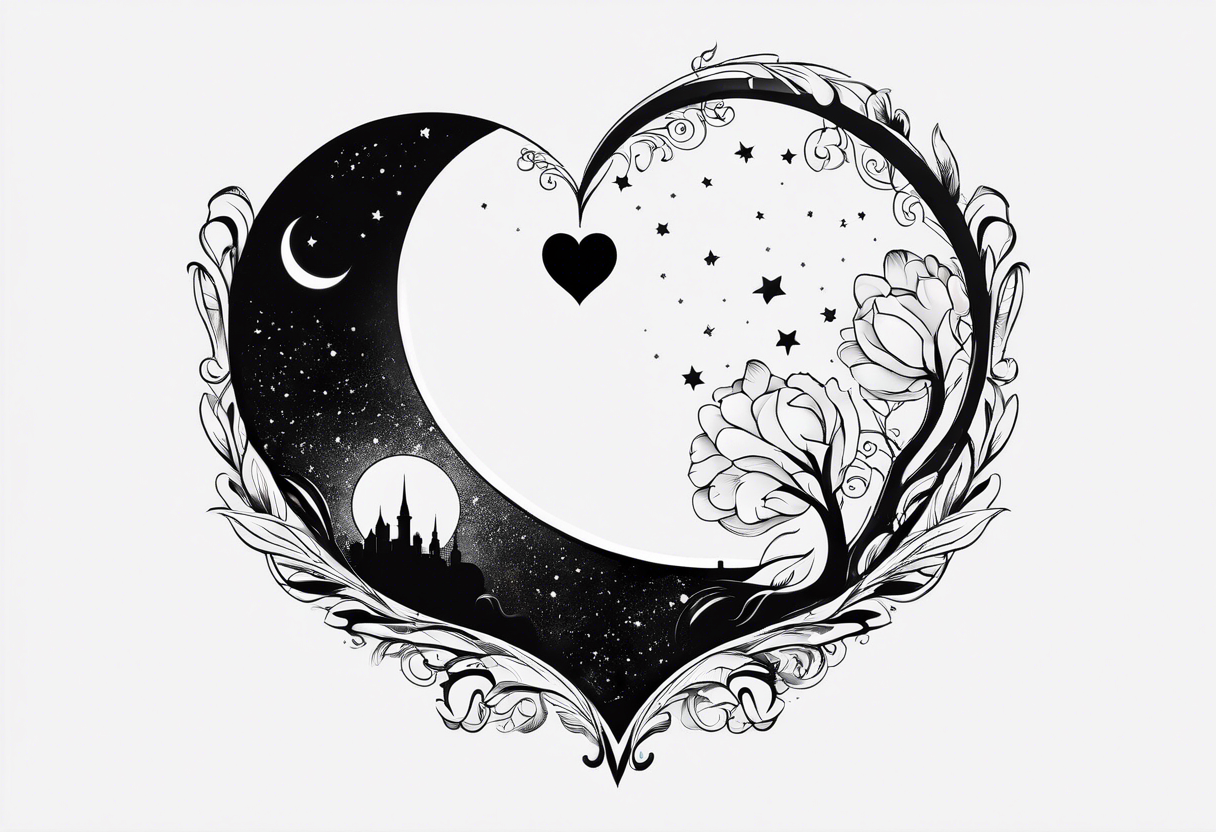 Crescent moon with a love heart inside tattoo idea