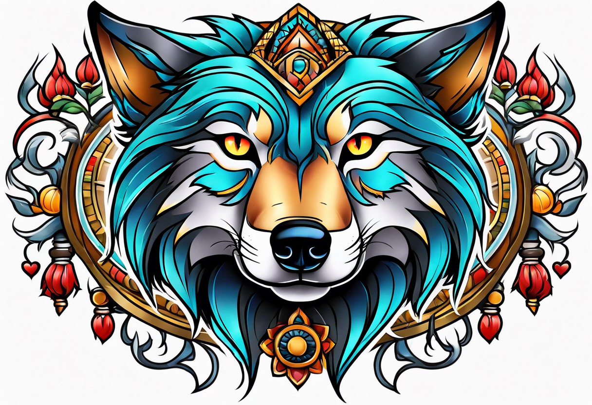 Neotraditional wolf tattoo idea