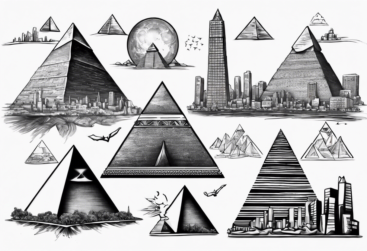 Manhattan skyline mixed with the pyramids of giza tattoo idea