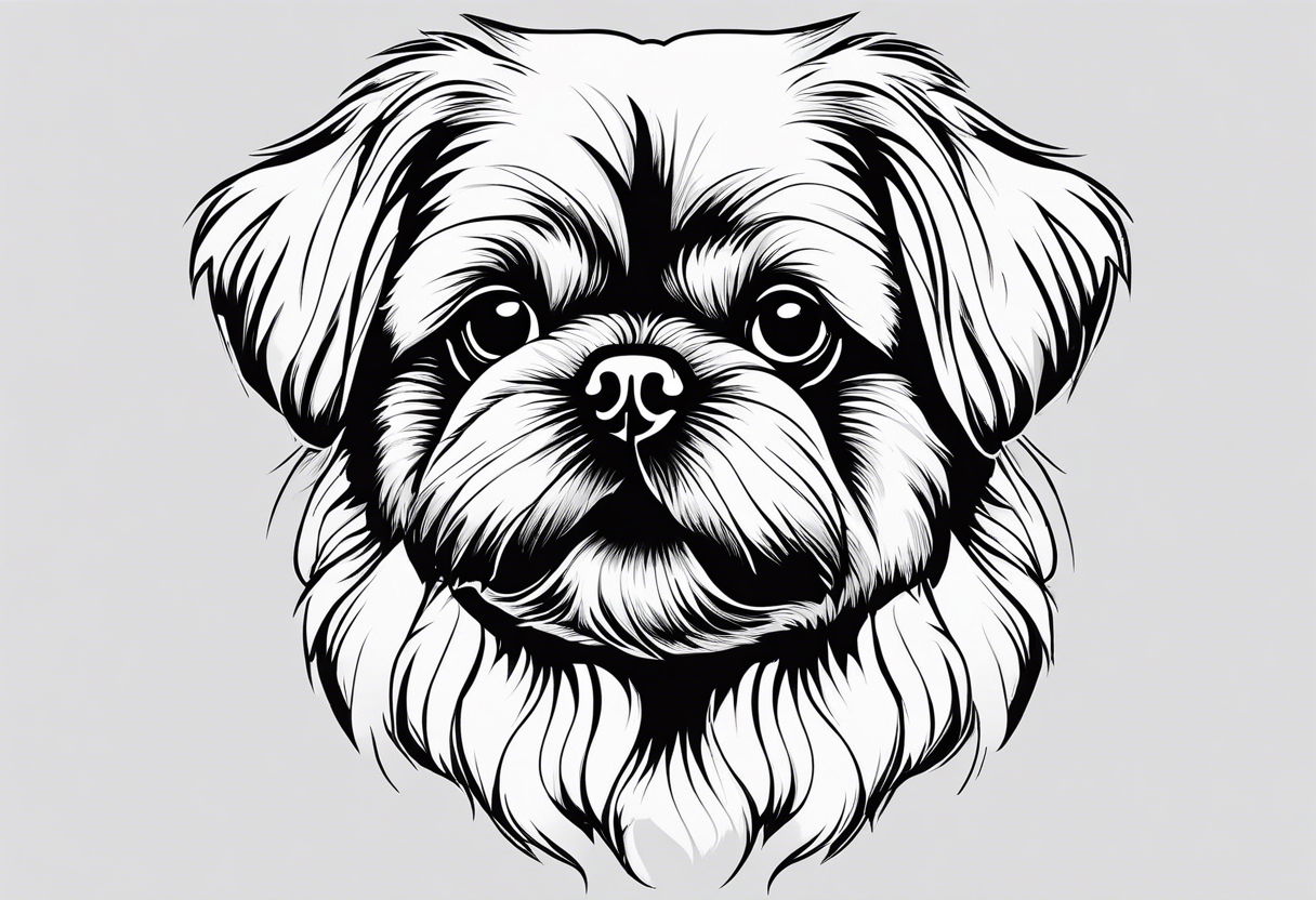 A mixed breed Pekingese and Shih-Tzu dog. Just the contours of the outline of his face. He has big eyes and cute crooked teeth. Use just one continuous line. tattoo idea