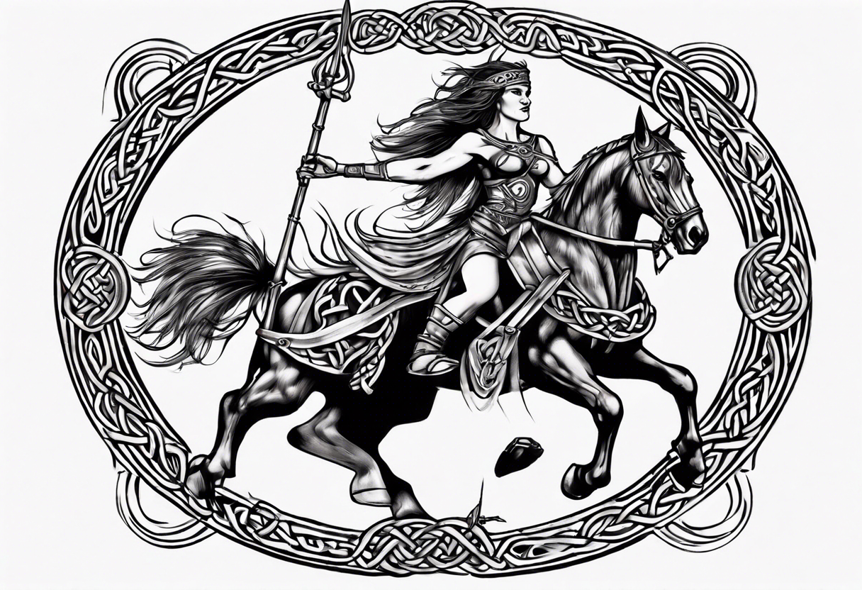 Celtic style Boudica in front on chariot tattoo idea