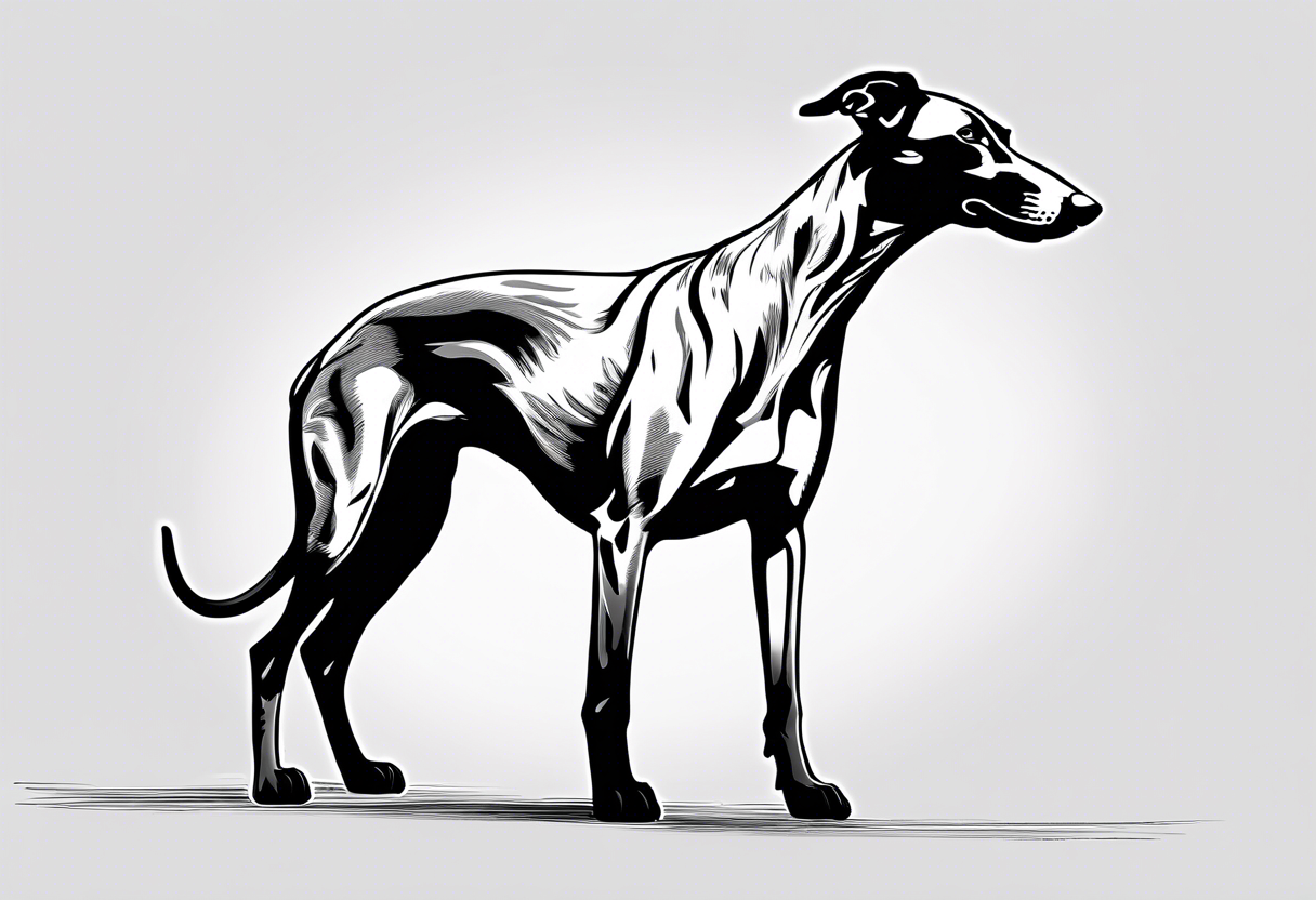 Greyhound minimalist type sketch with extra attention to his long nose and tiny buck teeth. The sketch will make the dogs nose humorously kong and the sketch will looo like. Child did it tattoo idea