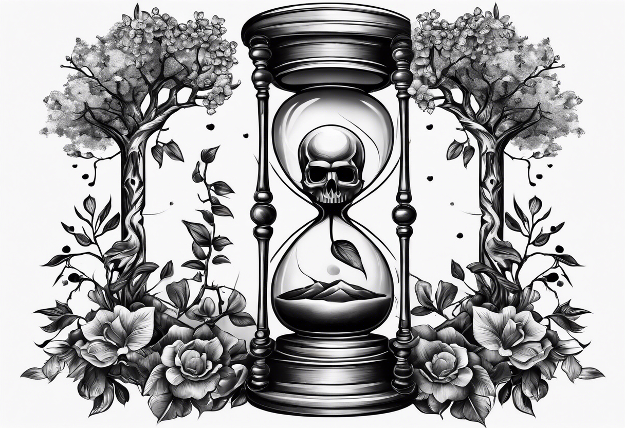 Hourglass with skull and cherry tree tattoo idea