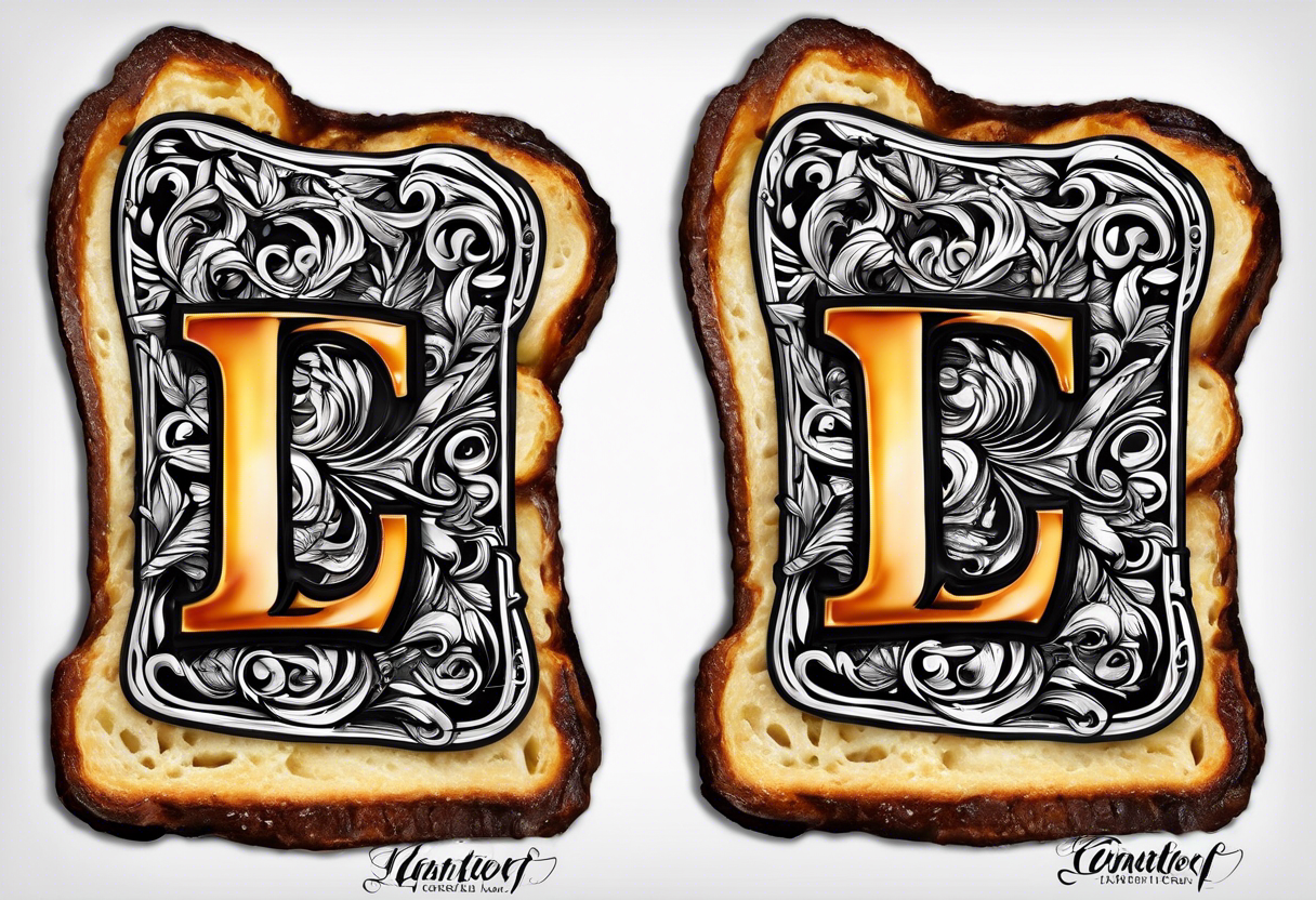 Burnt toast with the letters LGNTW carved into it tattoo idea