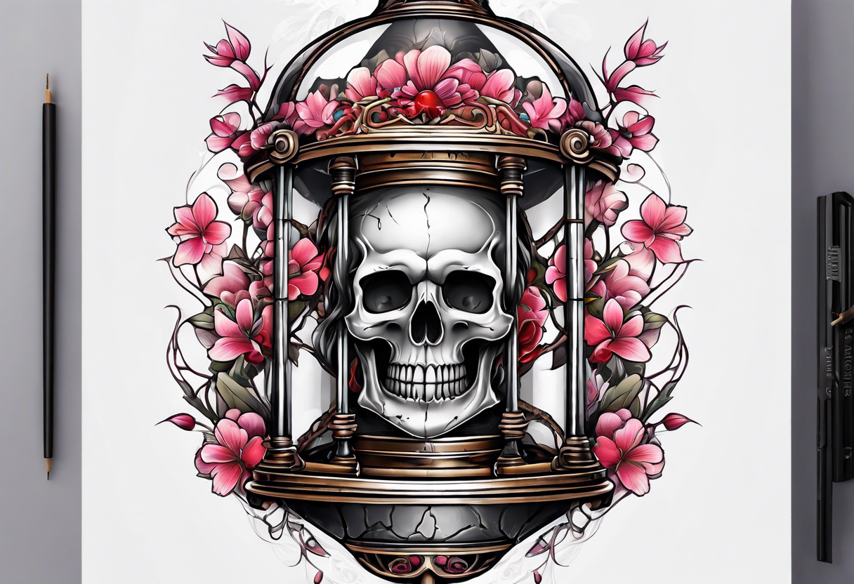 Hourglass skull Sakura tattoo idea