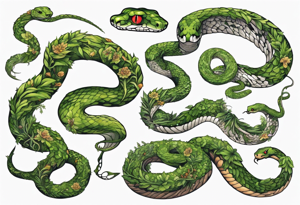 Snake covered in overgrown moss tattoo idea