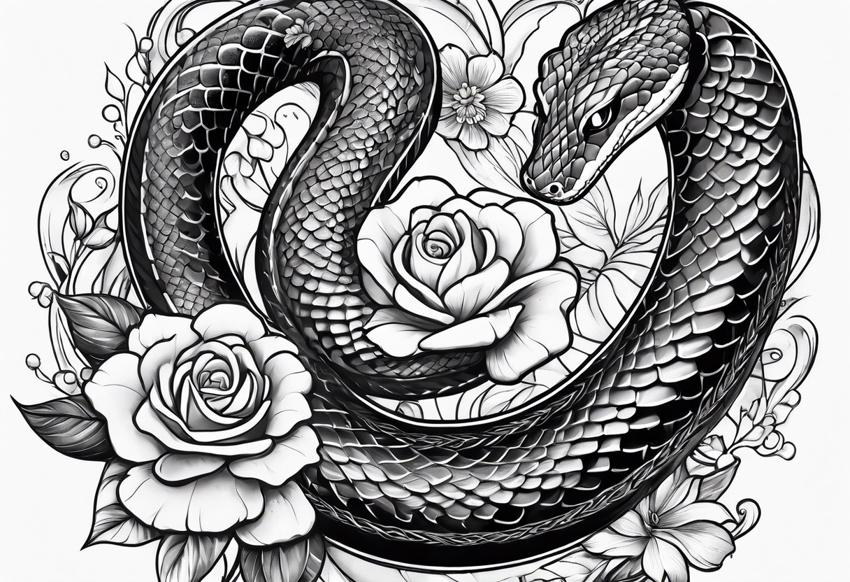 snakes with a playing card with flowers tattoo idea