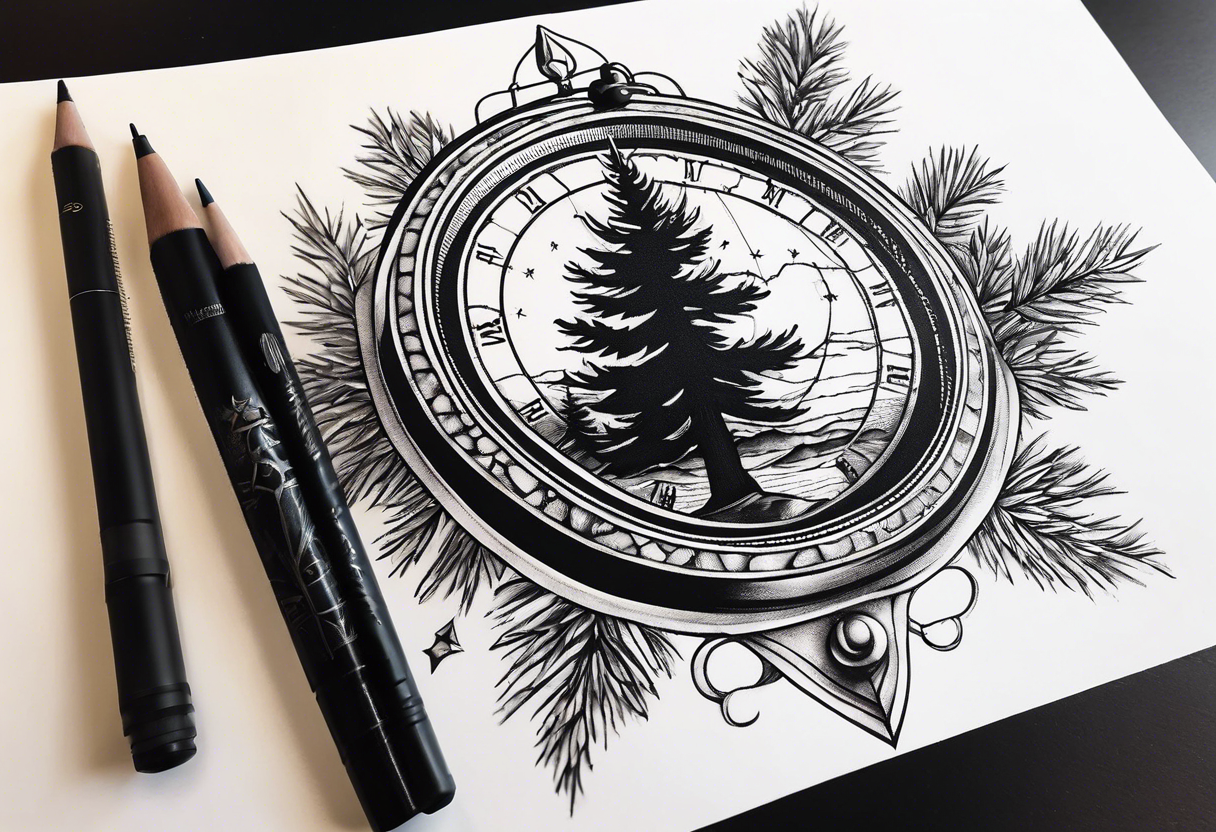 Within the state of Michigan incorporate a pine tree and compass tattoo idea