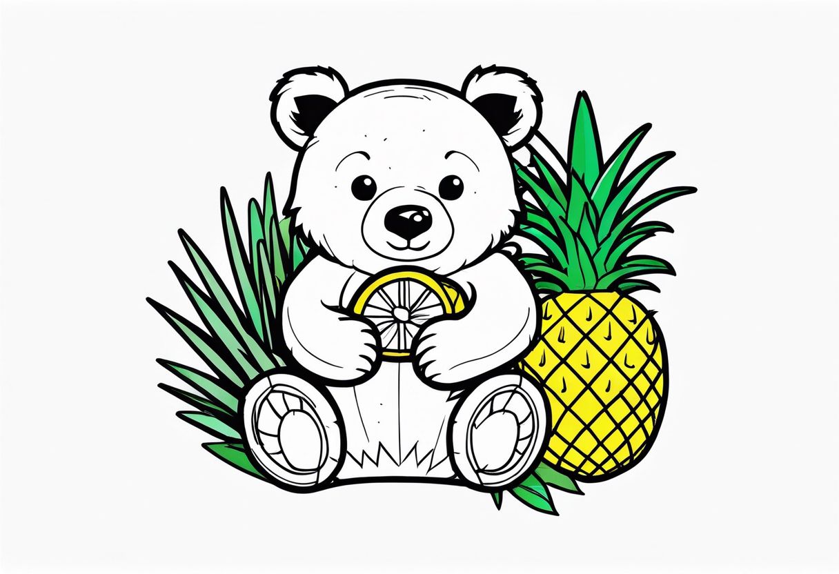 Bear loves pineapples and coconuts tattoo idea