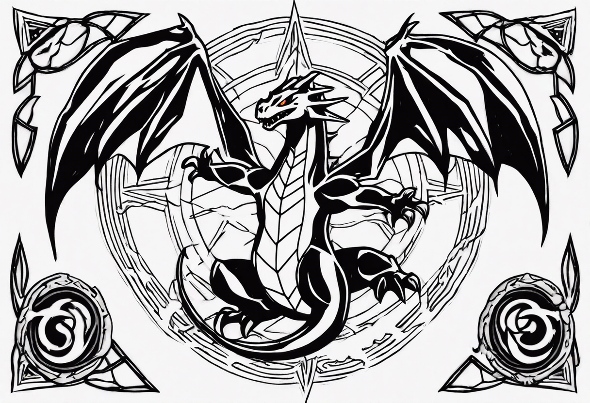 Charizard. Cross. Ahur. Sun. Moon tattoo idea