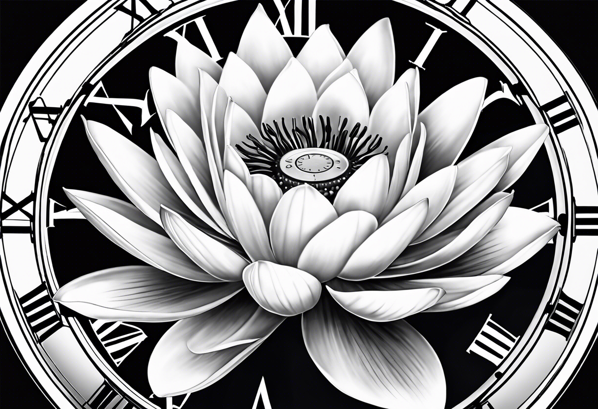 Waterlily above a clock tattoo idea
