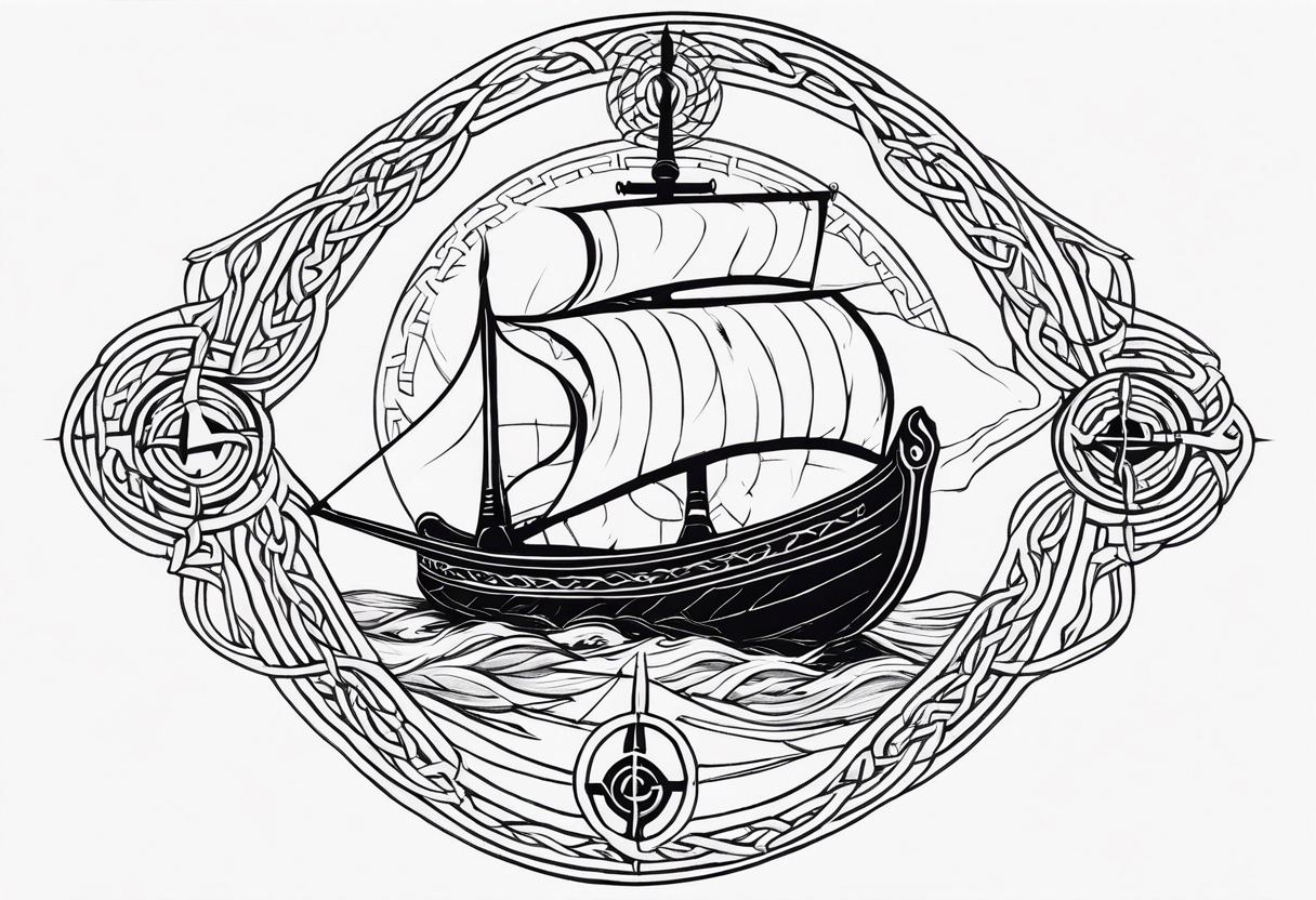 Viking longship, celtic rune compass, Yggdrasil tattoo idea