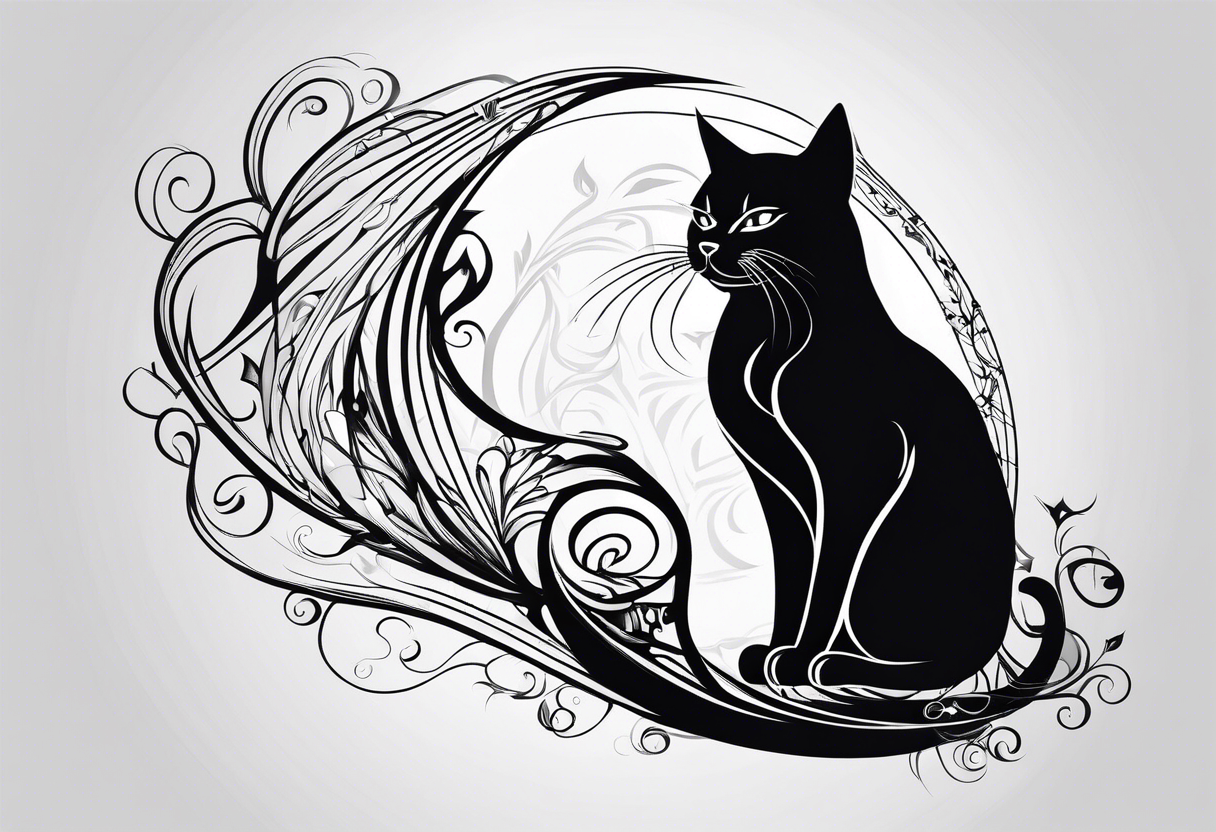 black dark cat vectorized futuristically tattoo idea