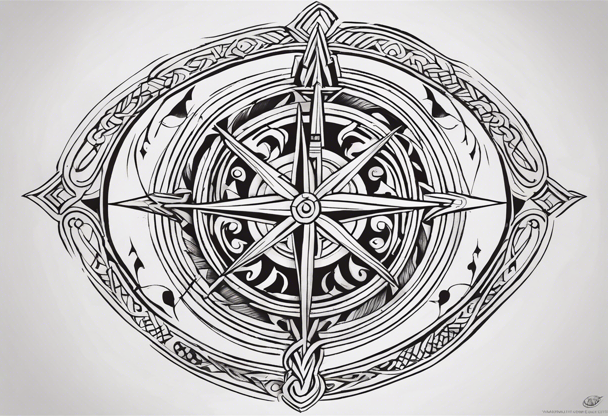 Nordic and viking tribal art and marks with a viking compass but still representing strength, honor and good virtue as well as an emphasis on family, a soul mate partner and pagan virtues tattoo idea