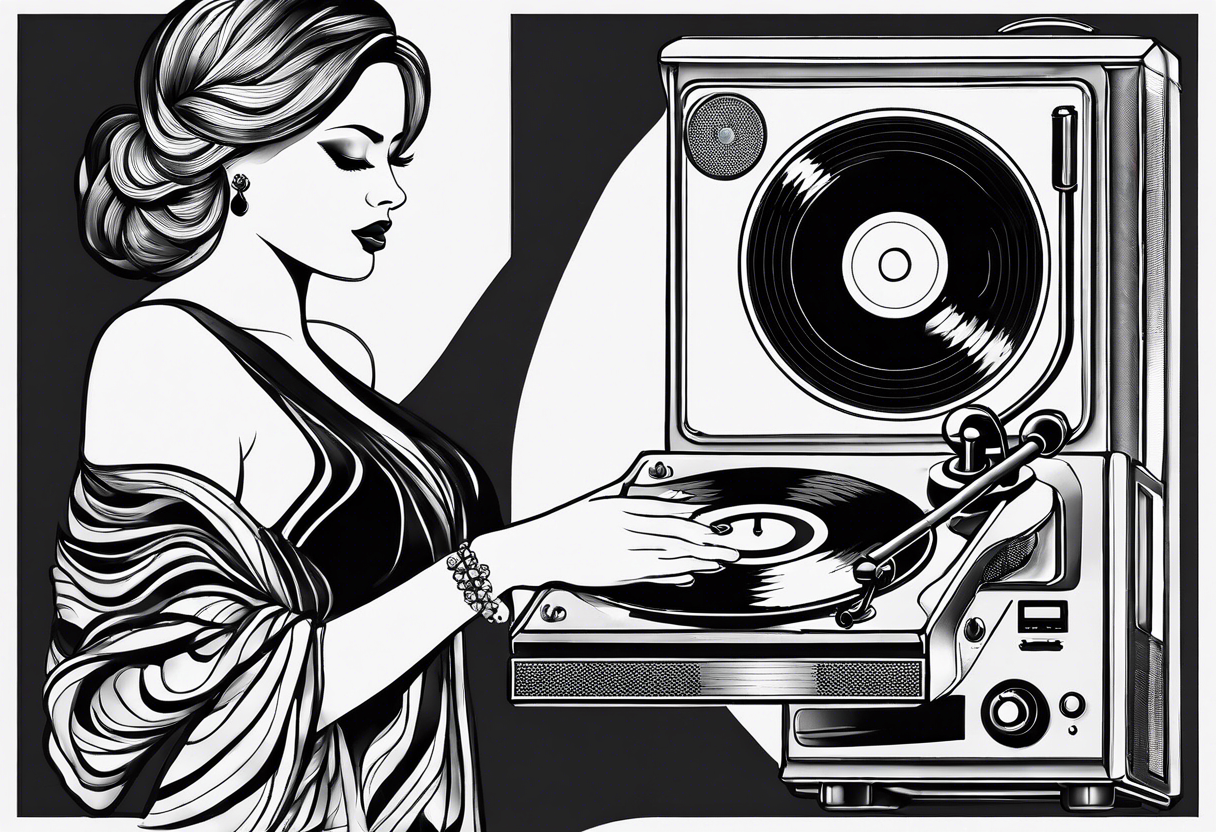 Recordplayer no details only 5 lines tattoo idea