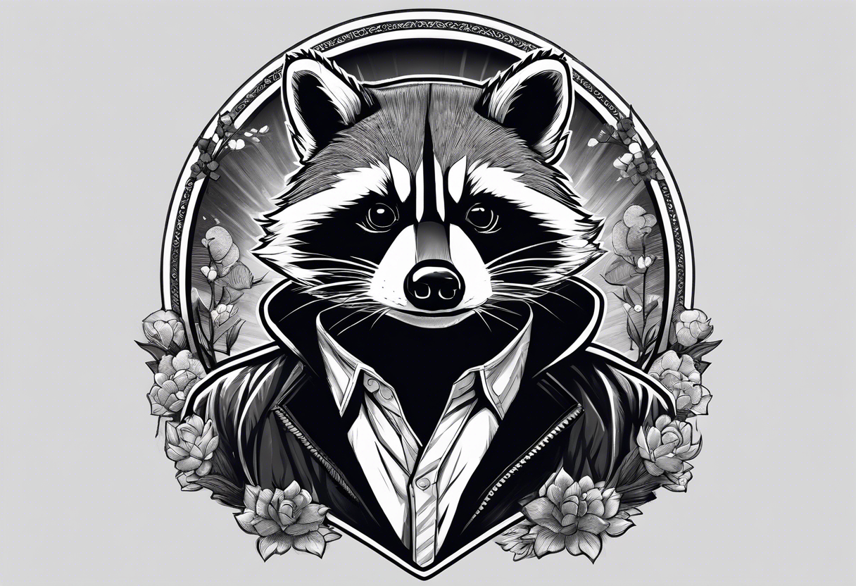 Raccoon wearing a white Superman logo on a black hoodie tattoo idea