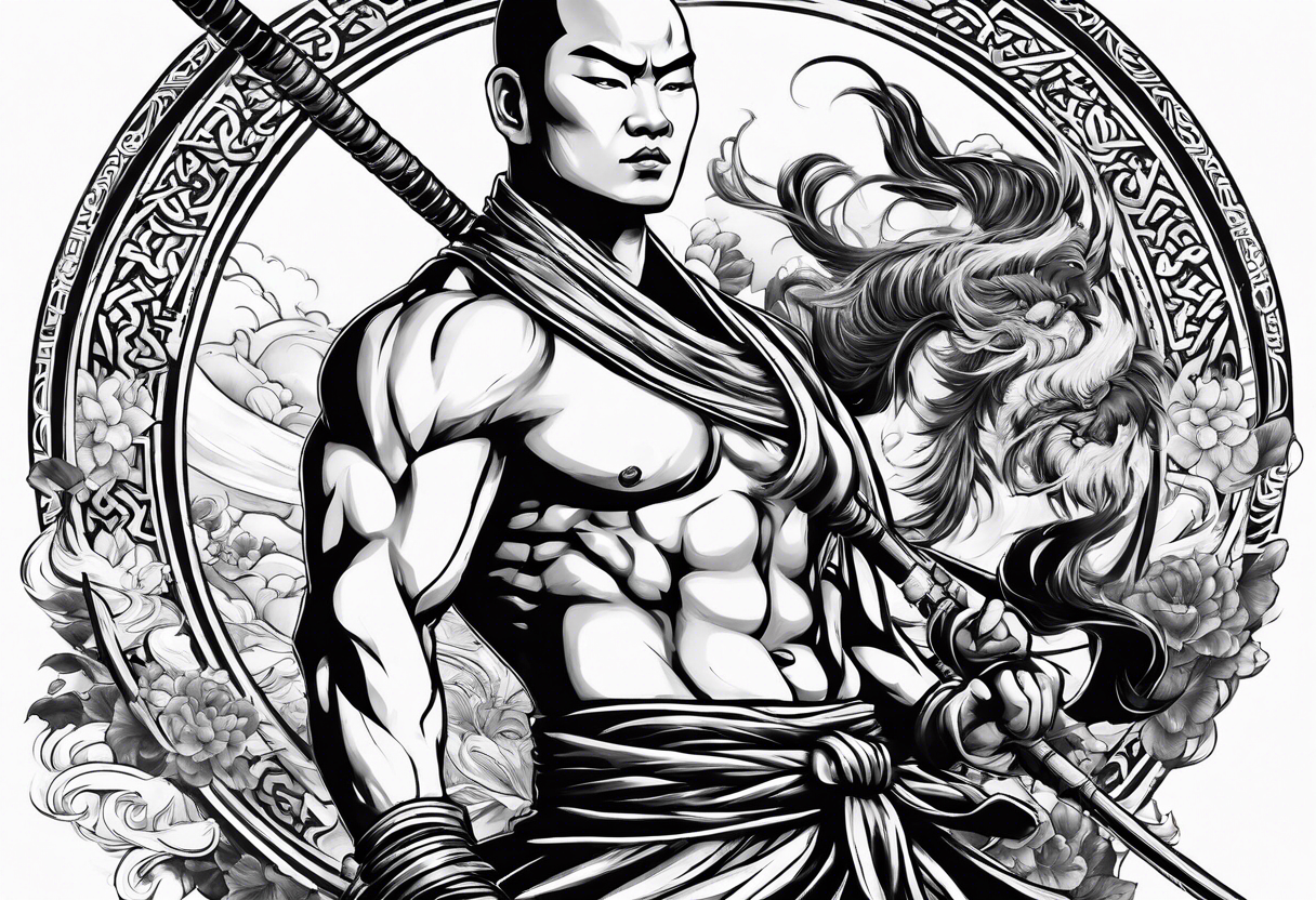 shaolin monk dual personality warrior tattoo idea